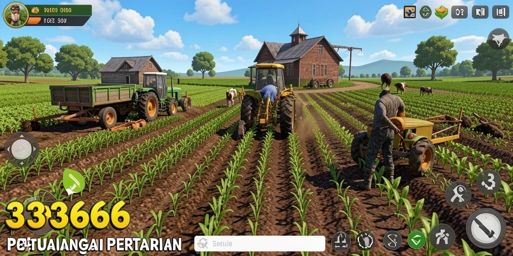 Gameplay menarik dari 333666 yang menggambarkan pertanian yang subur.