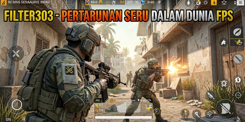 Screenshot utama FILTER303 menunjukkan aksi seru dalam gameplay FPS.