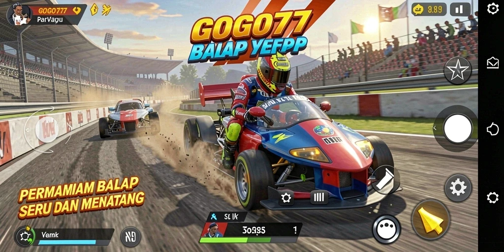 Screenshot GOGO77 menampilkan balapan yang seru dengan aksi cepat.