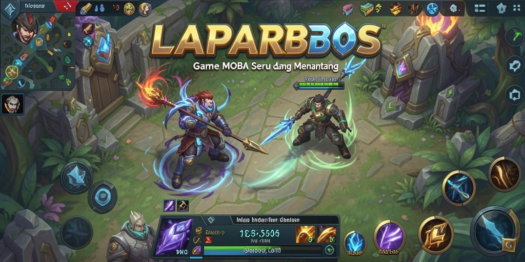 Tampilan seru gameplay MOBA di LAPARBOS dengan karakter yang bertarung.