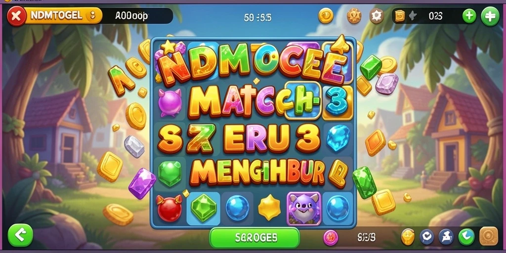 Tampilan permainan NDMTOGEL yang menarik dengan elemen Match-3 yang seru.