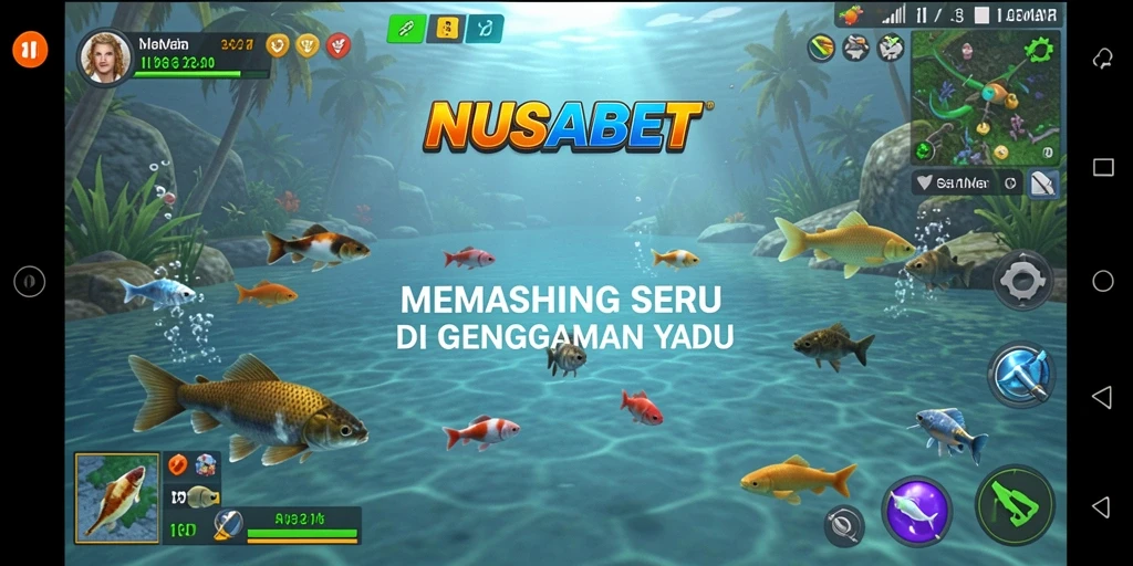 Tampilan gameplay NUSABET dengan aksi memancing menegangkan.