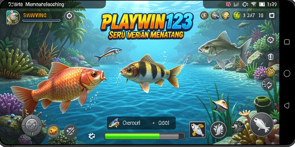 Screenshot gameplay PLAYWIN123 yang menunjukkan aksi memancing yang seru.