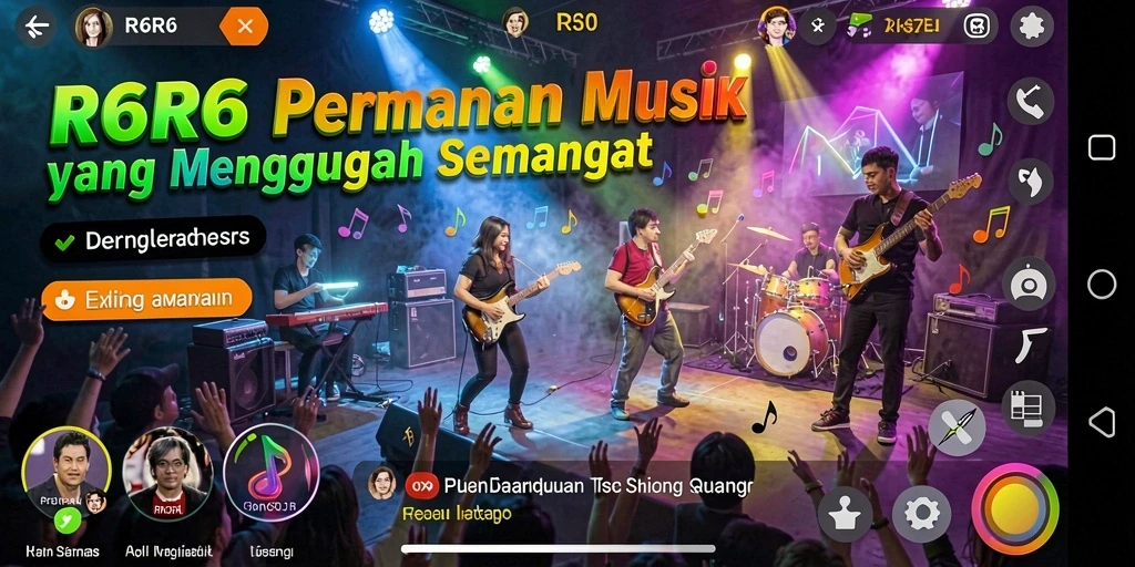 Gameplay R6R6 yang seru dengan berbagai lagu menarik.