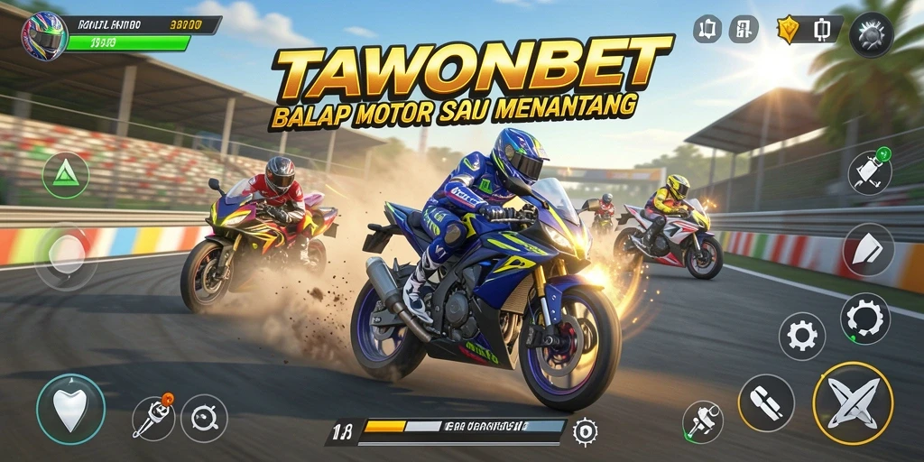 Screenshot gameplay TAWONBET yang menampilkan aksi balap motor seru.
