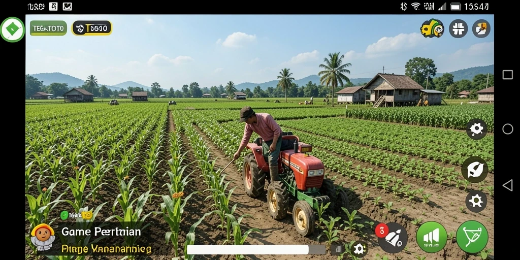 Screenshot gameplay TEGALTOTO dengan ladang penuh tanaman hijau.