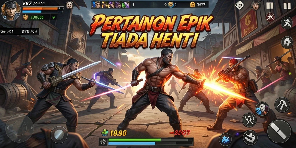 Tampilan pertarungan epik dengan karakter unik di V87.